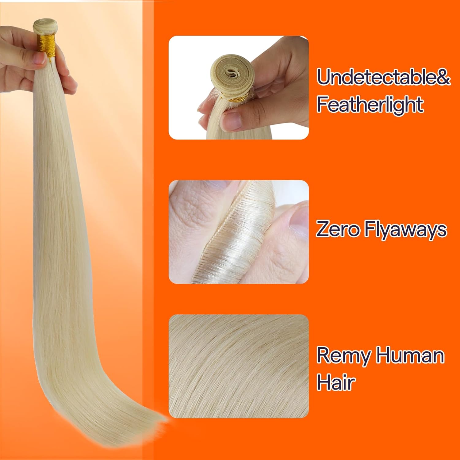 Extensions de cheveux humains Full Shine Genius Trame de cheveux humains attachés à la main Extensions de cheveux humains 12-30 pouces 100G Extensions de cheveux Remy cheveux blonds doux et soyeux Extensions à coudre pour femmes