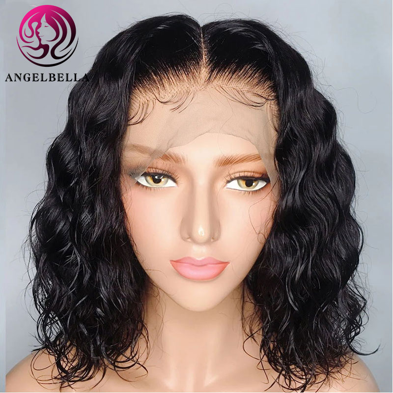 360 perruque de dentelle ronde ondulée cheveux humains courte Bob perruque pleine perruques de dentelle pour les femmes noires