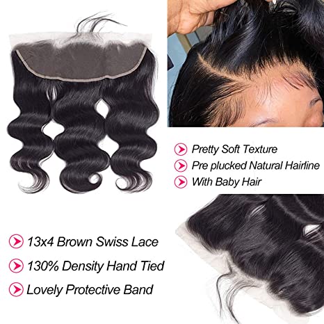 Angelbella sans colle 13x4 dentelle frontale fermeture perruque cheveux humains vague de corps naturel noir dentelle frontale 130% densité