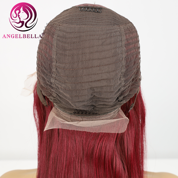 Perruque frontale droite 99J dentelle pré-cueillie brésilienne Remy Hair Wineless Wine rouge coloré à 150% de densité Human Hair Wig