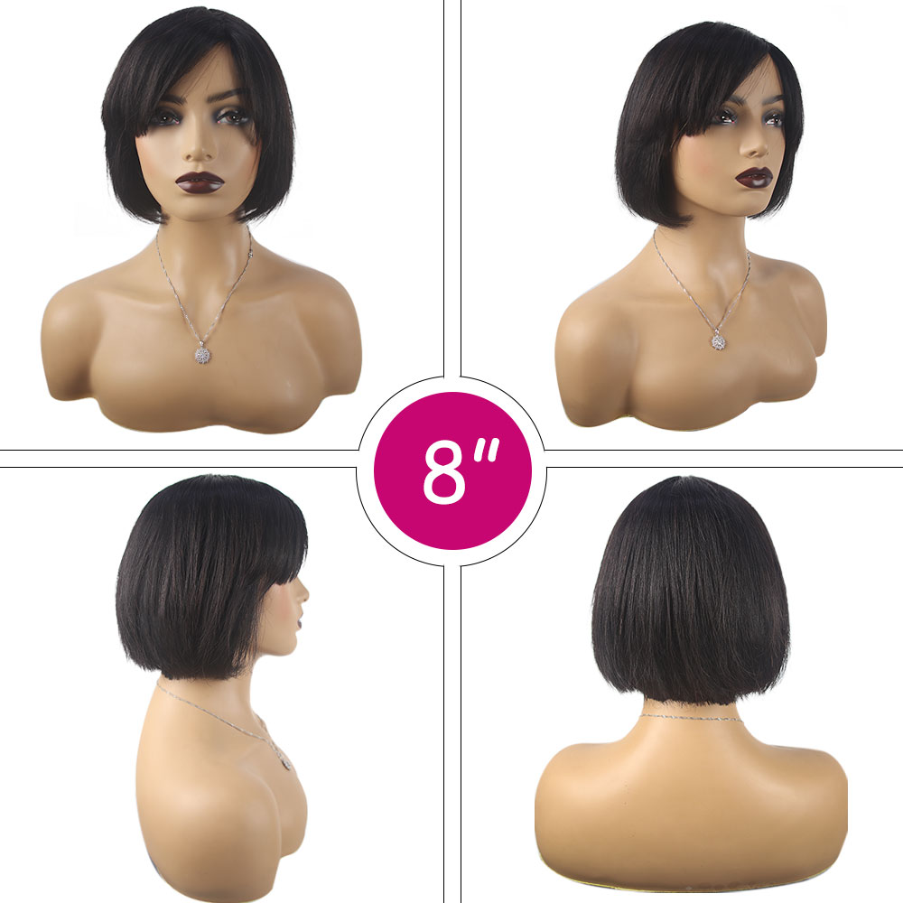 Bob Bob Wig avec frange Machine complète fait des perruques bob droites pour femmes noires 8 10 12 14 16 pouces