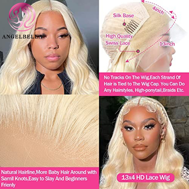  Angelbella Queen Doner Virgin Hair 150% Density13x4 613 Body Wave Human Hoi HD Lace Lace Frontal Wigs for Women