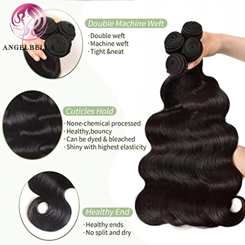 Angelbella Queen Doner Virgin Hair Brésilien Virgin Body Wave 100% non transformée des extensions de trame des cheveux humains