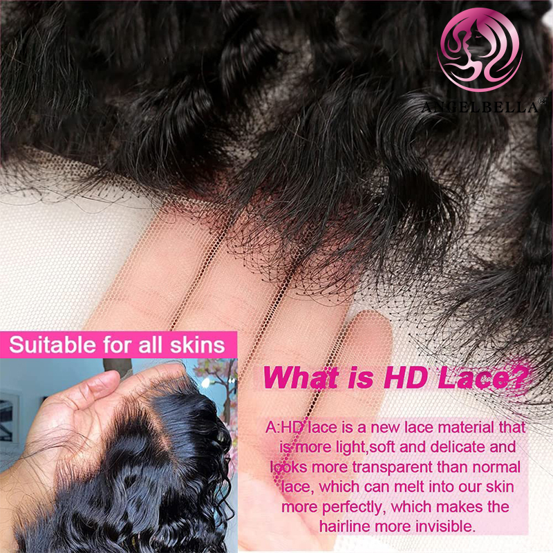 Angelbella dd Diamond Cheir naturel Human Human Straitement 13x4 HD Wig frontal en dentelle sans glueless