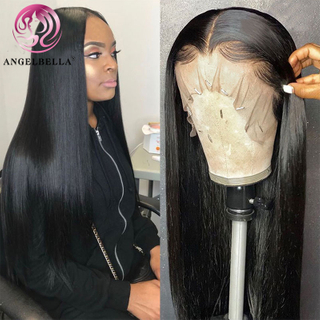 Angelbella Queen Doner Virgin Hair Pré-cueilled Natural Hirline 180% densité Wig de dentelle sans glue coiffure humaine 13x4 Wigs de cheveux humains droits pour femmes noires