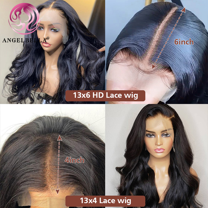 Angelbella Queen Doner Virgin Hair 13x6 Brésilien Bodyless Body Wave HD Lace Front Human Hair Wigs