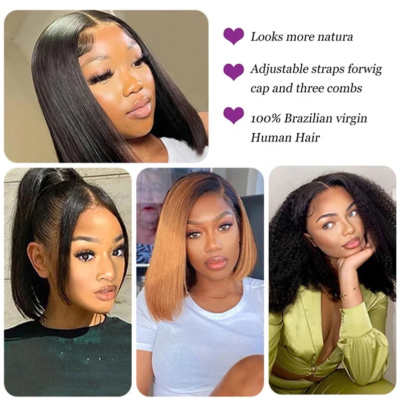 Coiffes brésiliennes de haute qualité de haute qualité de haute qualité 10 pouces brésiliennes transparents de dentelle transparente coiffure humaine silky raide bob perruques pour les femmes