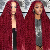 13x4 180% densité 99j couleur bordeaux cheveux humains transparent transparent sans glue perruque frontale de perruque d'eau en dentelle