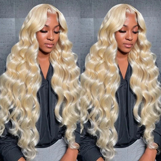 13x4 de haute qualité 180 densité HEURS HEURS LACE BORGE BORGE COLOR COURCE 613 BLONDE CORPS WAVE SOLESS WIGS FRONTÉAL