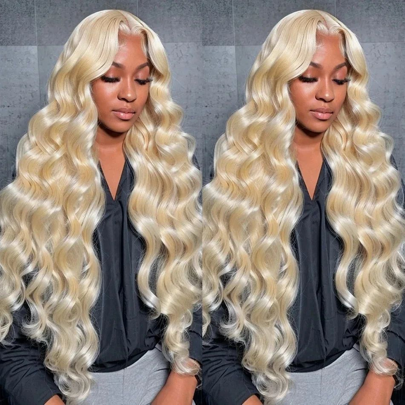 13x4 de haute qualité 180 densité HEURS HEURS LACE BORGE BORGE COLOR COURCE 613 BLONDE CORPS WAVE SOLESS WIGS FRONTÉAL