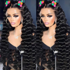 Brésilien Virgin Remy Hair Couleur naturelle Long Wig 200% densité 4x4 Wigs de fermeture de la dentelle à vagues de l'océan sans glueless HD