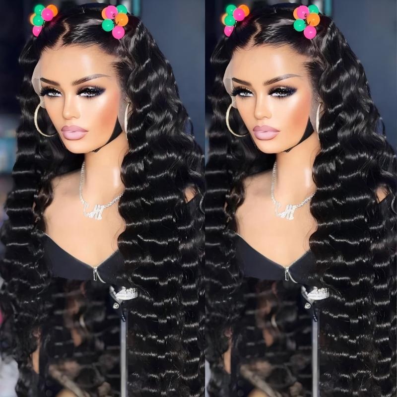 Brésilien Virgin Remy Hair Couleur naturelle Long Wig 200% densité 4x4 Wigs de fermeture de la dentelle à vagues de l'océan sans glueless HD