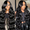 Angelbella Natural Black 220% densité 30 pouces 13x6 Body Wave Lace Front HDless dentelle sans glue frontal Frontal Perreaux de poils humains cueillis pour les femmes