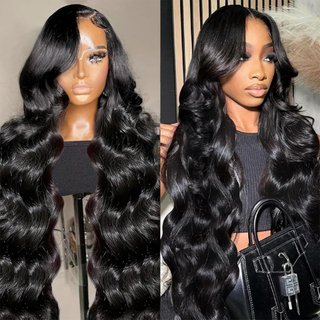 Angelbella Natural Black 220% densité 30 pouces 13x6 Body Wave Lace Front HDless dentelle sans glue frontal Frontal Perreaux de poils humains cueillis pour les femmes