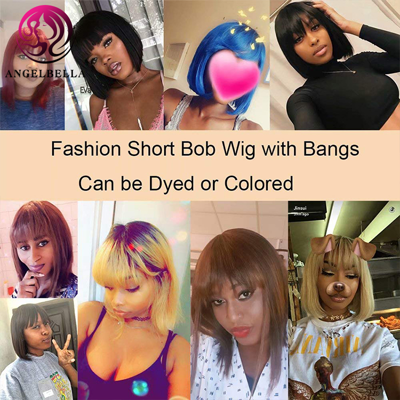 100 coiffures humaines Bob Wigs avec une frange pour afro-américain BOS STRING Bob Party Party City