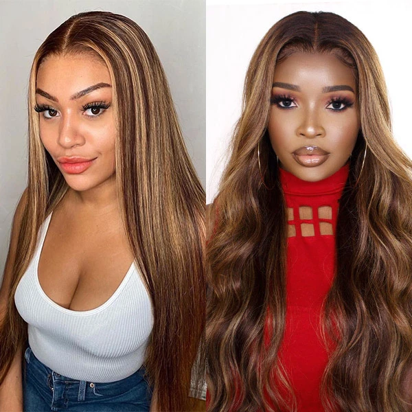 Angelbella Miel Blonde Highlight Ombre Bundles avec fermeture en dentelle 2x6 Partie libre