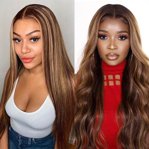 Angelbella Honey Blonde Highlight Ombre Bundles avec une partie gratuite de fermeture en dentelle 2x6