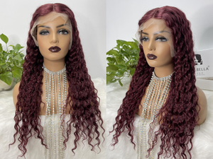 Angelbella 99J Wigs de vagues profondes en vrac avec une partie en dentelle Frontal Burgundy Human Hair Wigs à vendre