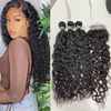 Angelbella vague d'eau dentelle fermeture avec paquets brésiliens vierges cheveux humains faisceaux