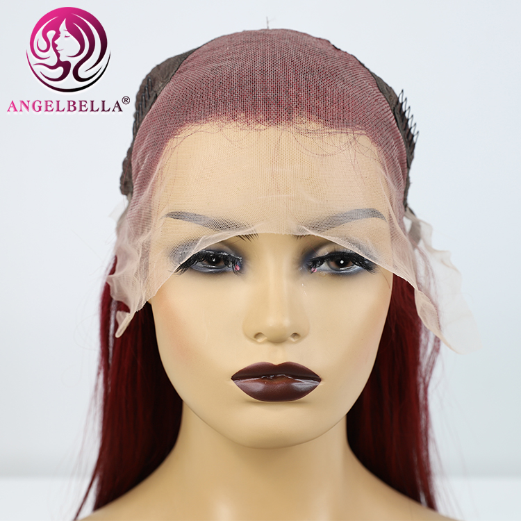 Perruque frontale droite 99J dentelle pré-cueillie brésilienne Remy Hair Wineless Wine rouge coloré à 150% de densité Human Hair Wig