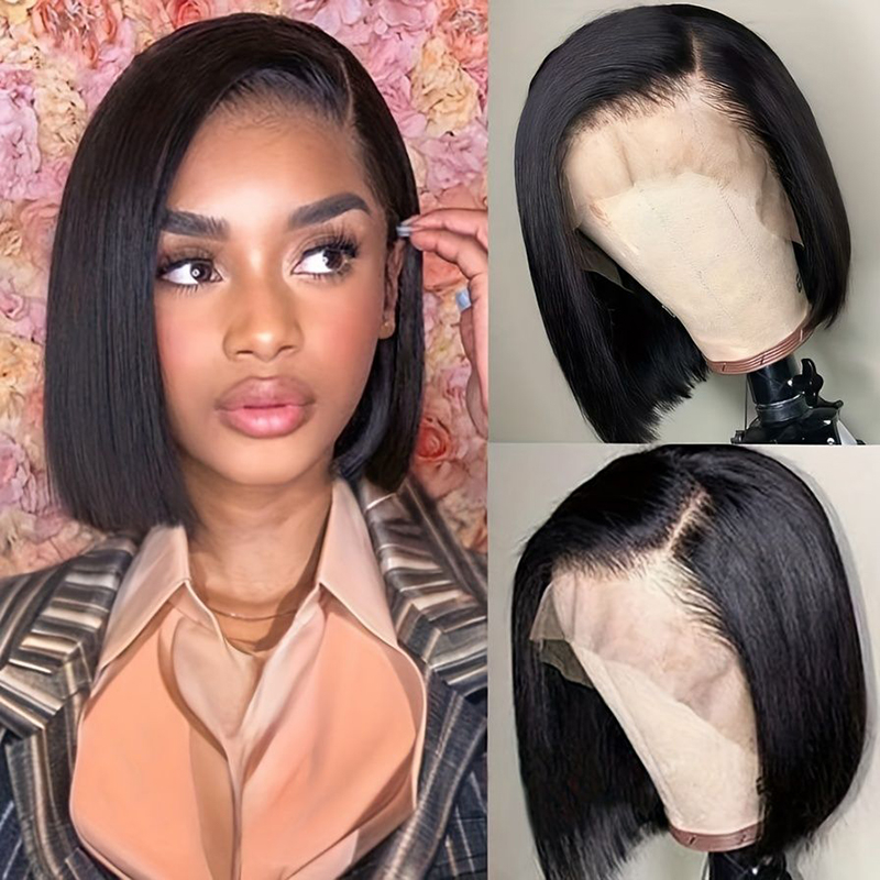 Couleur naturelle en gros 10 pouces Wig avant en dentelle sans glueless 180% densité droite à cheveux humains en dentelle de bob frontal pour femmes