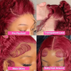 Angelbella 99J Bourgogne Water Wave Heuvraines dentelle humaine Perruques avant 180% densité sans glu sans glue 13x4 Transparent Swiss Lace Frontal Wig