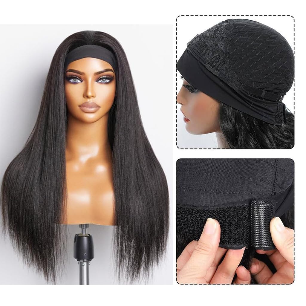 Perruque à cheveux raide, perruque brésilienne à cheveux humains, perruques de bandeau pour femmes noires 