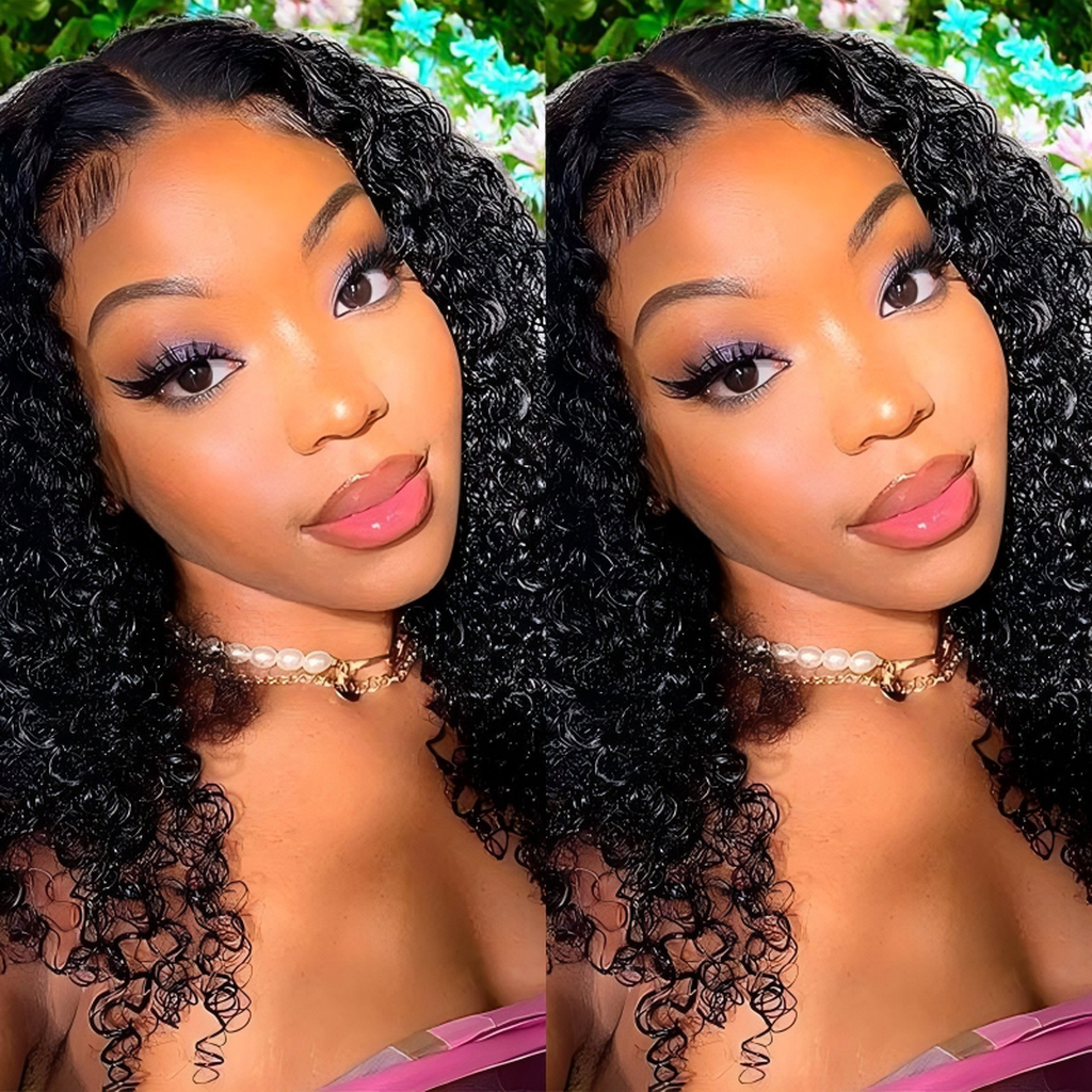 Angelbella Natural Color Jerry Curly 4x4 Long Virgin Remy Hair Wig Hd Transparent Human Human Heum Hair Lace Fermeure Wig