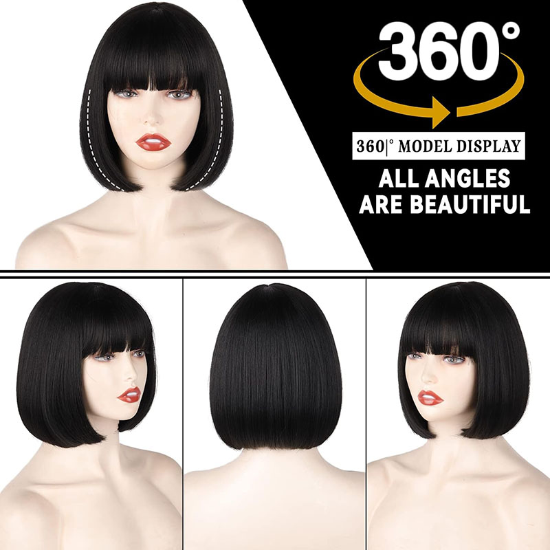 Machine complète Bob Straight Bob avec Bang pour les femmes 8 10 12 14 16 pouces