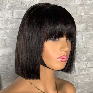 Bob Bob Wig avec frange Machine complète fait des perruques bob droites pour femmes noires 8 10 12 14 16 pouces
