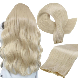 Extensions de cheveux humains Full Shine Genius Trame de cheveux humains attachés à la main Extensions de cheveux humains 12-30 pouces 100G Extensions de cheveux Remy cheveux blonds doux et soyeux Extensions à coudre pour femmes