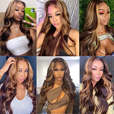 100% Human Heuv Hair Lace Wigs Body Wig Highlight Lace Lace Front Perruque pour les femmes noires