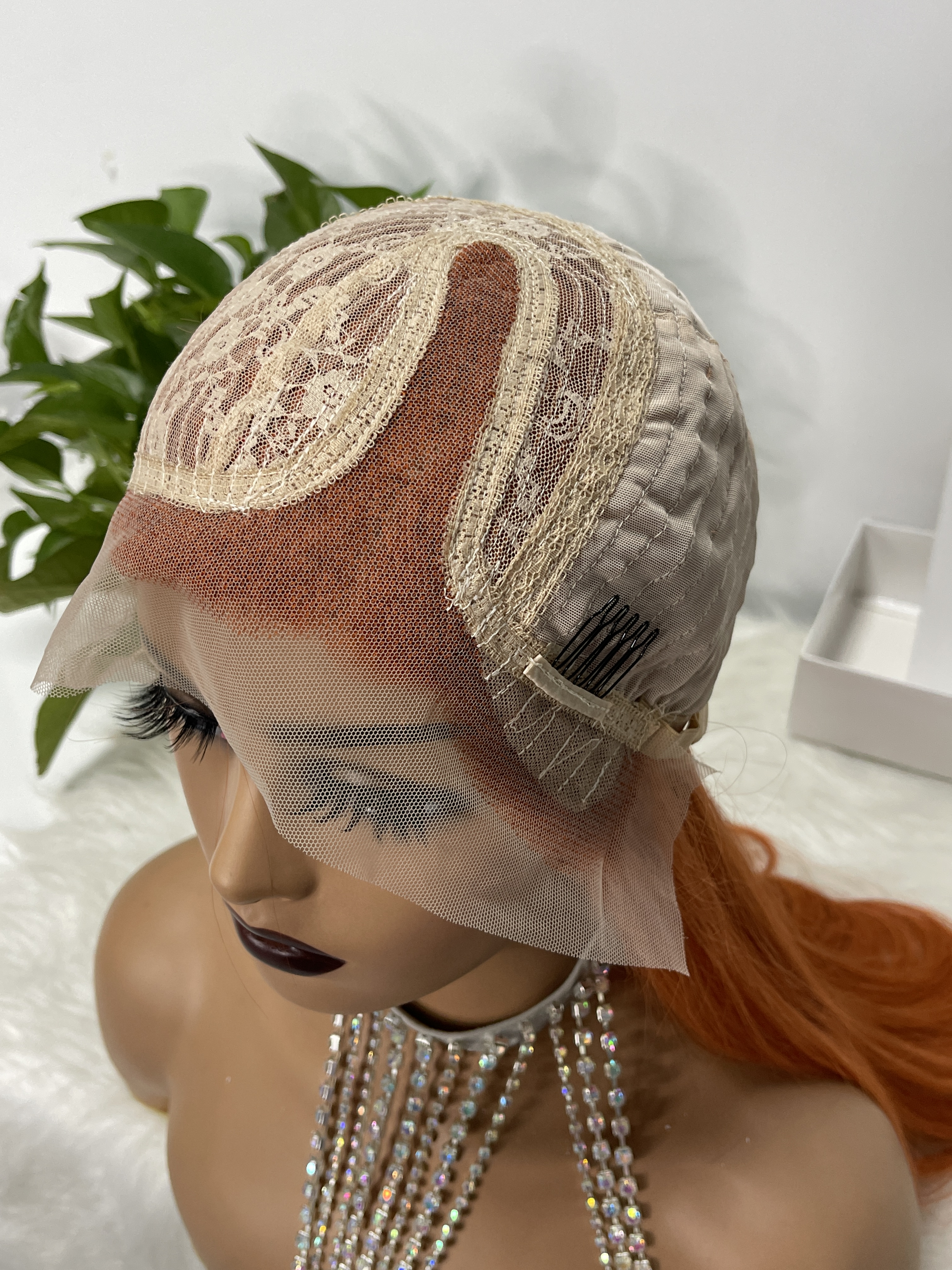 Cheveux orange gingembre couleur os droit de dentelle transparente pré-cueillie