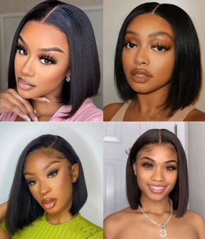 Cheveux humains 13x4 150% densité Bob frontal Bob Bob Bob Bob Front Perruques de cheveux humains Pré-cueillette bob raide Bob Human Hair Wig 10 pouces