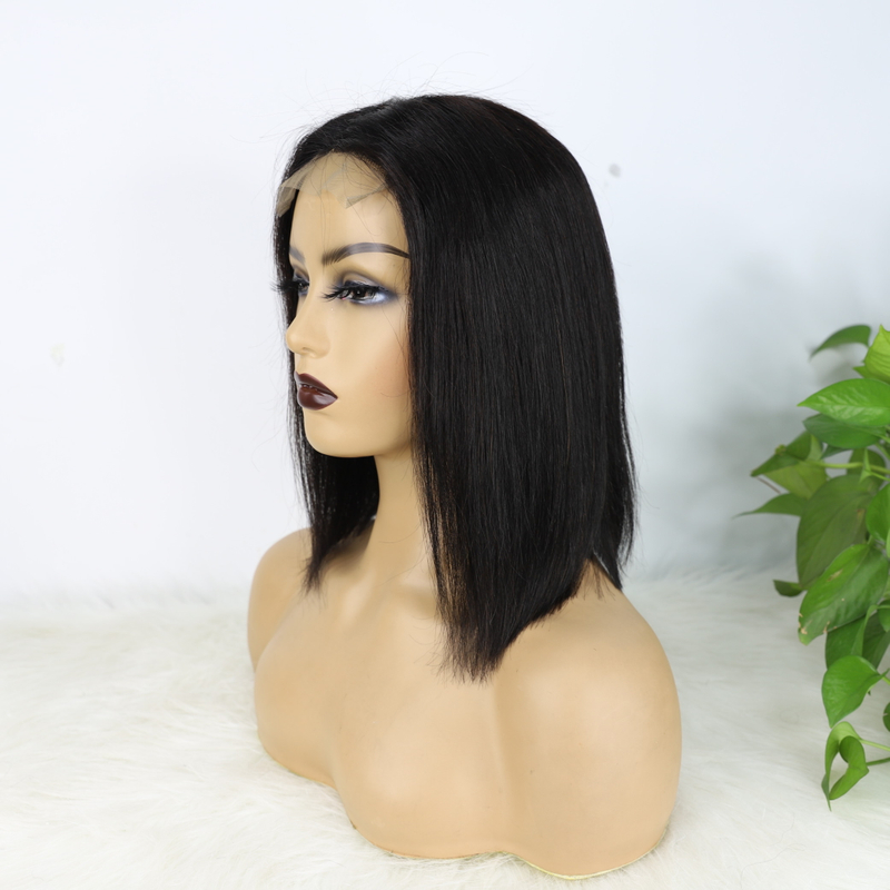 8 pouces Bob courts Bob Human Human Lace Lace Fermeure Wigs Brésilien Claign Brésilien Claign Human Human Pré-cueilli avec des cheveux pour bébé