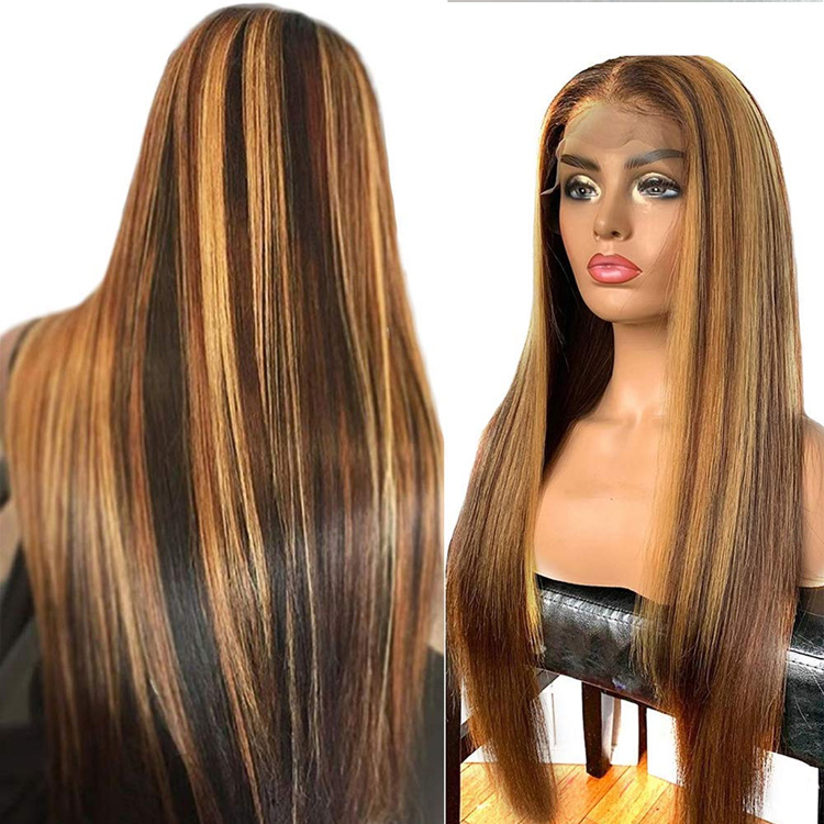 Ombre mettant en surbrillance 13x4 HD Perruques avant en dentelle transparente HEUR HEUR HEURE Honey Blonde 4/27 Pernes à cheveux humains à vague profonde pour femmes noires Wigs bouclés