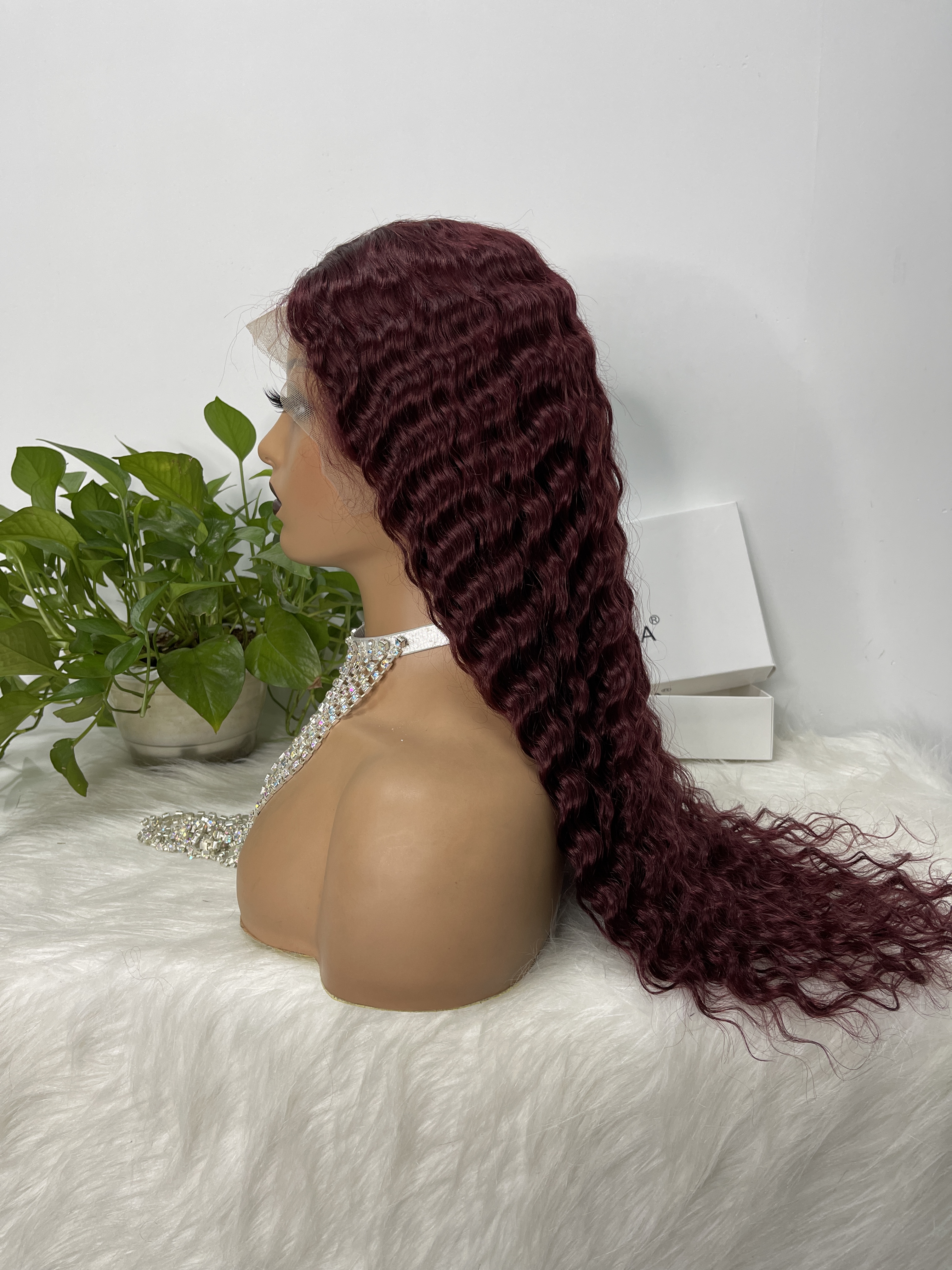 Angelbella 99J Wigs de vagues profondes en vrac avec une partie en dentelle Frontal Burgundy Human Hair Wigs à vendre