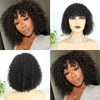 Jerry Curly Human Hair Wigs pour les femmes noires avec une frange couleur naturelle