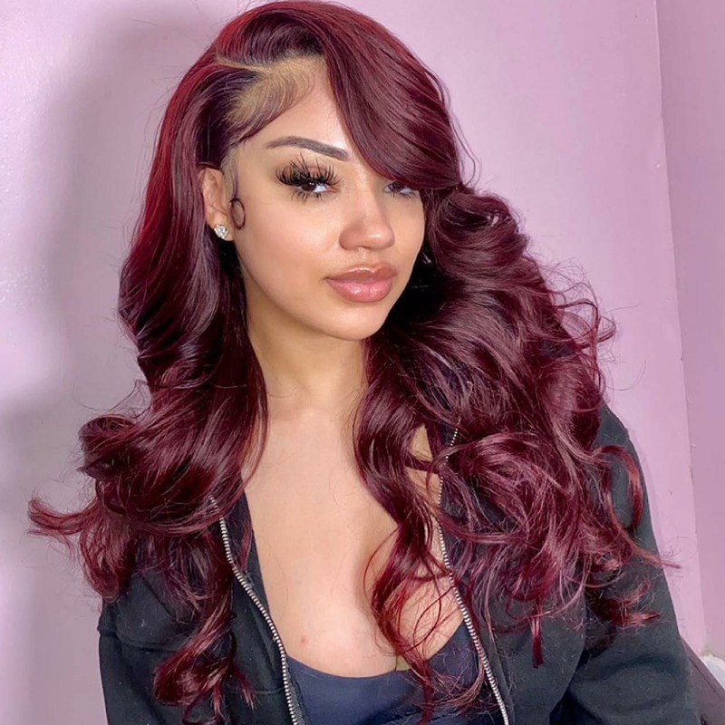 Bourgogne 99J Body Wave Red Lace Front Wig à vendre