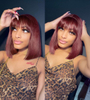 99J Bourgogne rouge bob bob de cheveux humains perruques avec frange