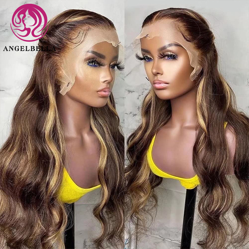 Angelbella DD Diamond Hair 4/27 # 13x4 Body Wave Honey Blonde Sights Human Human HD Lace Frontal Wig