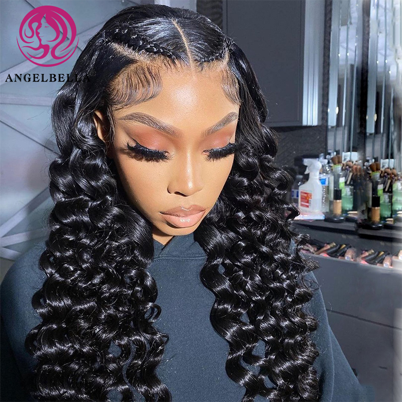 Angelbella Glory Virgin Hair Human Human Human 13x4 Loose Deep Wave Hd Full Lace Lace Front Wigs pour les femmes noires