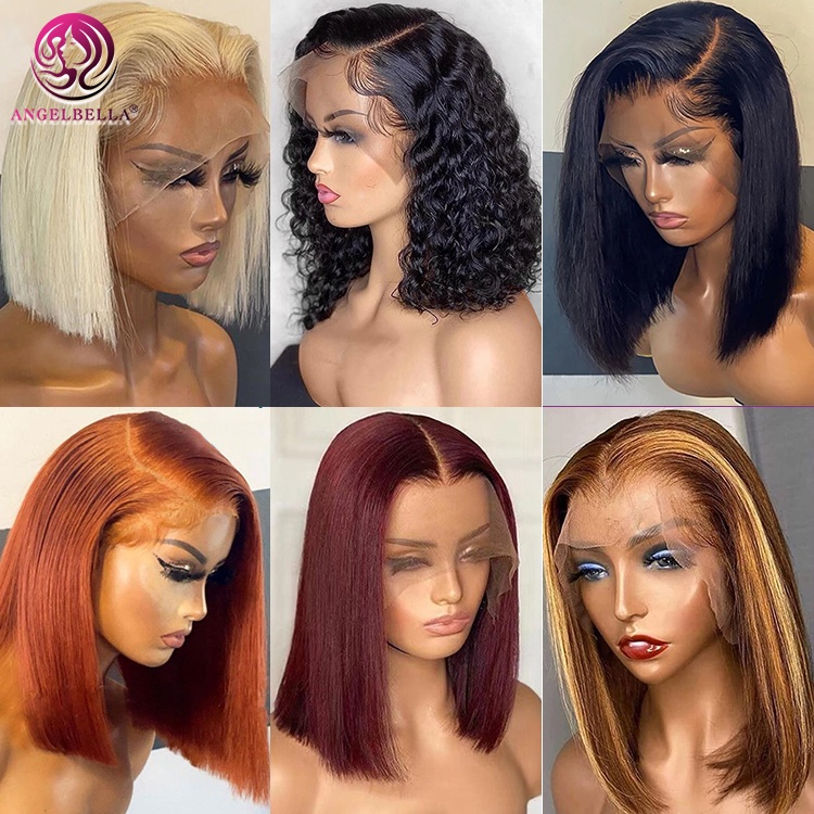 Coiffes brésiliennes de haute qualité de haute qualité de haute qualité 10 pouces brésiliennes transparents de dentelle transparente coiffure humaine silky raide bob perruques pour les femmes