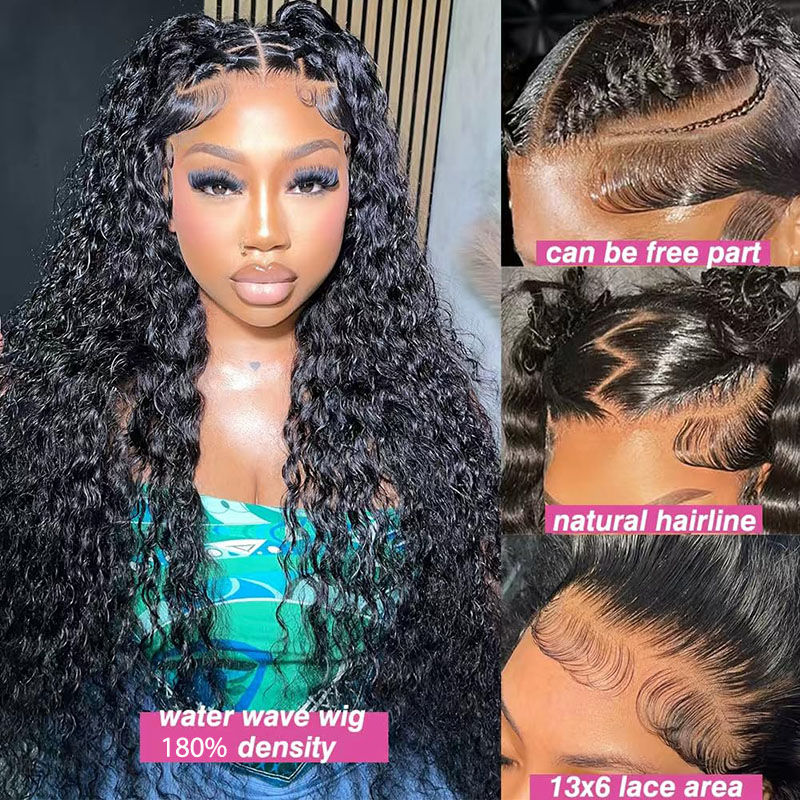AngelBella 12-40 pouces vague d'eau dentelle avant perruques cheveux humains pré-épilés 13x6 partie profonde HD dentelle frontale perruque 180 densité bouclés perruque de cheveux humains pour les femmes