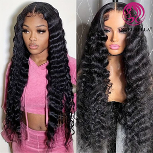 Angelbella Natural Noir 30 pouces 220 densité HD Wig sans glu sans glue perruque frontale de la vague de cheveux humains perruques avant pour femmes noires