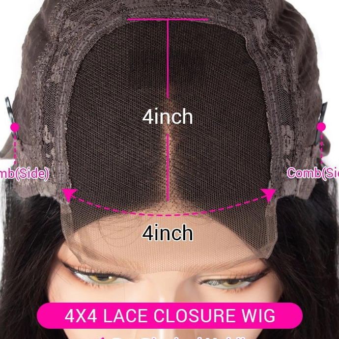 En gros, 180% de densité transparente 4x4 Clôture en dentelle Perruque à cheveux raides Perruques de cheveux humains sans gllue pour femmes noires