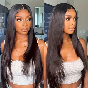 En gros, 180% de densité transparente 4x4 Clôture en dentelle Perruque à cheveux raides Perruques de cheveux humains sans gllue pour femmes noires